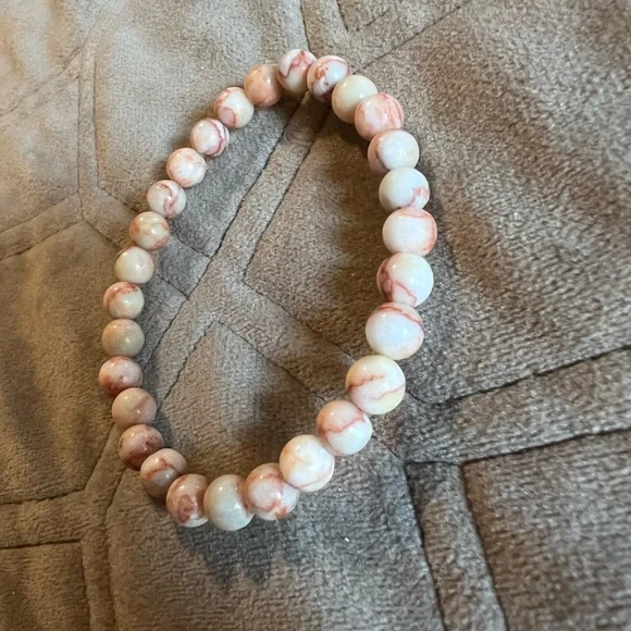 Handmade Chic Natural Red Network Stone Beaded Bracelet, Size 7” - Picture 2 of 3